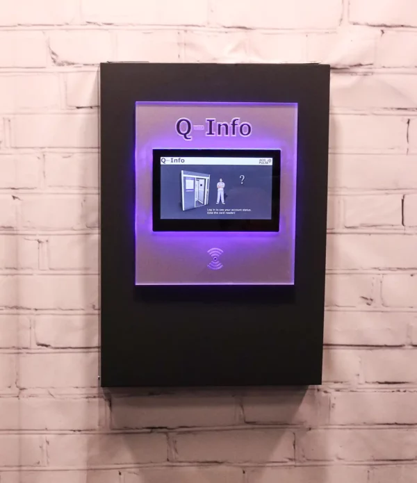 Q-Info display mounted on a wall.