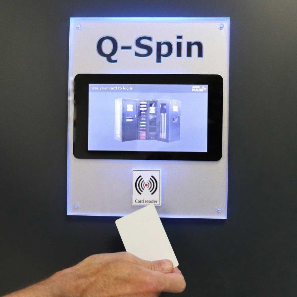 Q-Spin display. Log in with authorized ID card 24/7 access.