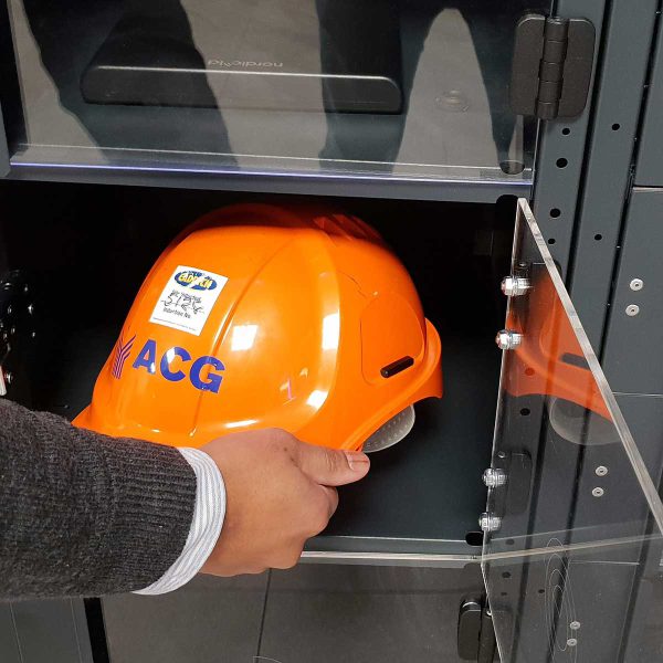 Collecting safety helmet from the smart RFID locker system Q-Lock.