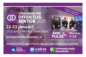 Ett lila färgat nyhetsinlägg att ACG Pulse ställer ut på mässan Lösningar för offentlig sektor 2025 i Kista. Bild på tre glada säljare. Under dessa två inspirerande dagar presenterar ACG Pulse senaste digitaliserade lösningar för säker och effektiv hantering av arbetskläder och personlig skyddsutrustning (PPE).